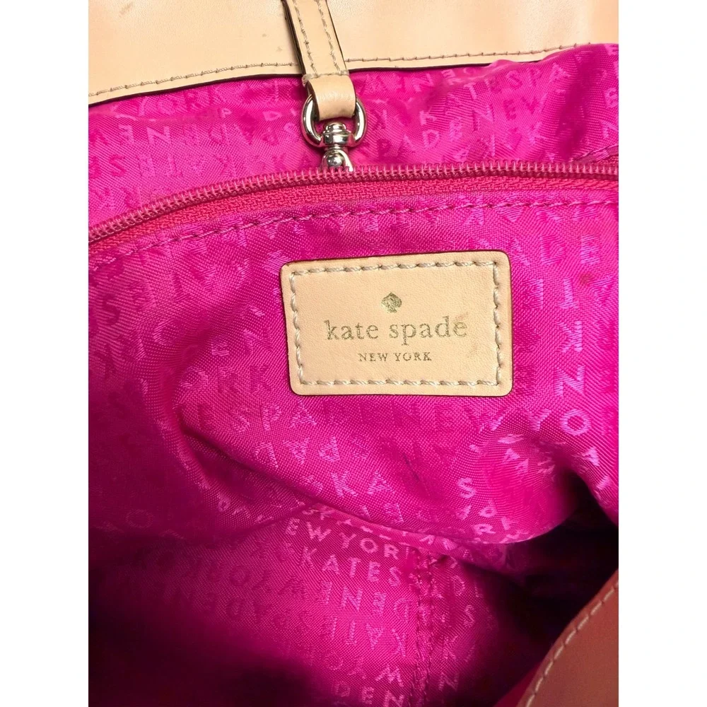 Kate Spade New York Black Nylon Leather Trim Flap Backpack Hot Pink‎ Lining